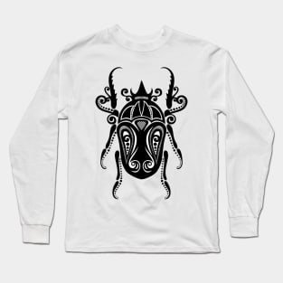 Black and White Illustration of Exotic Beetle Long Sleeve T-Shirt